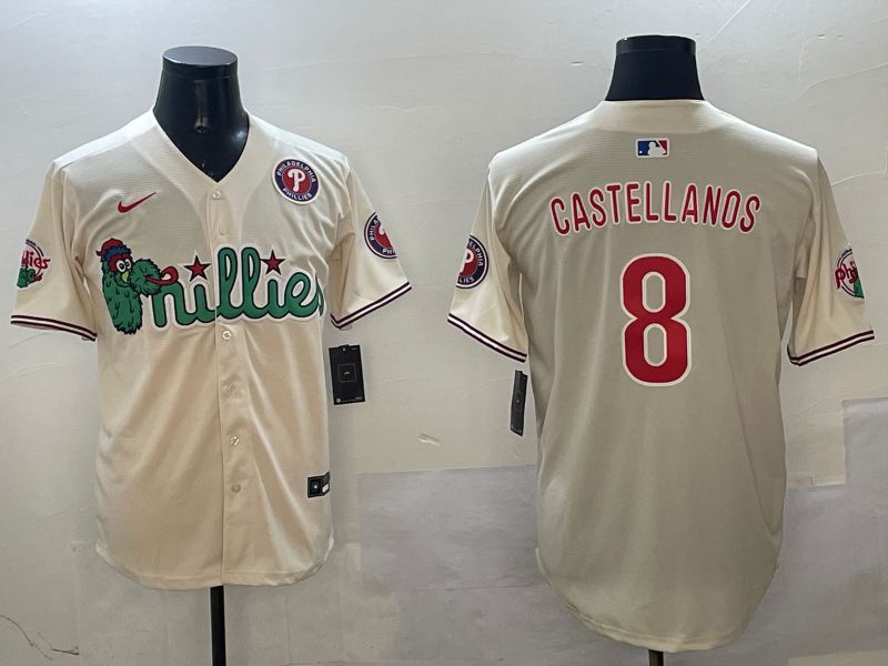 Men Philadelphia Phillies #8 Castellanos Cream Three generations Joint Name Game 2025 Nike MLB Jersey style 5->philadelphia phillies->MLB Jersey